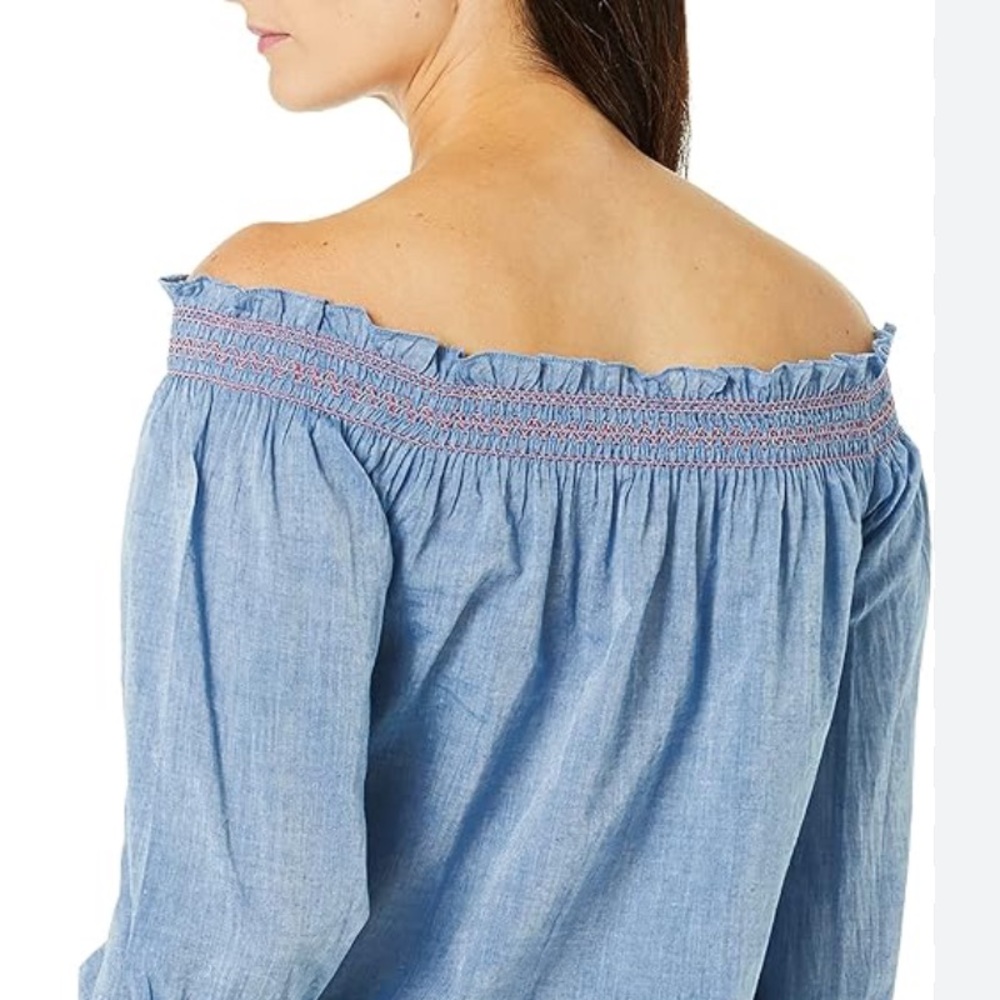 Francesca’s Harper Heritage Cute Off The Shoulder Denim Style Blouse - Size S